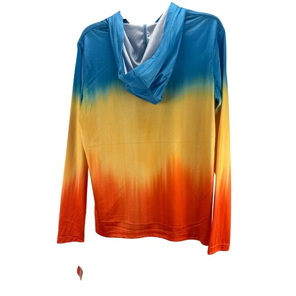 Uzzi Performance wear Tricolor Hoodie M 10-12 Blue Yellow Orange UPF 30+ NWT - Picture 3 of 10